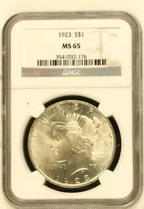 1923 $1 Peace Dollar NGC MS 65 - Picture 1 of 2