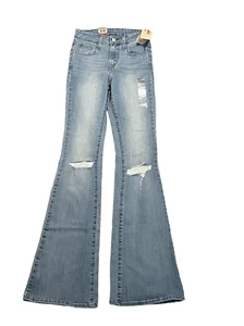 Levis Womens 24x32 High Rise Flare Leg Denim Jeans Light Wash Destroyed NWT) - Picture 1 of 6