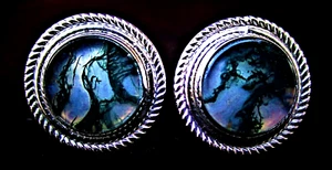 VINTAGE E.P. SILVER - MOSS AGATE CUFFLINKS BY DESTINO - NEW YORK - Picture 1 of 4