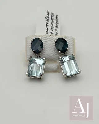 Vintage sapphire and aquamarine earrings - Image 1 of 3