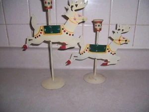 SET 50er JAHRE HANDBEMALTE METALL RENTIER KERZENSTÄNDER INDIEN WEIHNACHTSDEKO - Bild 1 von 12
