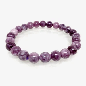 Natural Lepidolite Gemstone Bracelet Polished Stone Bead Bracelet Stretch Purple - Picture 1 of 12