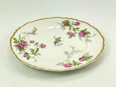 复古 Sylvia Haviland 法国利摩日碟 6-3/8 英寸甜点盘粉色花朵 — 第 1/4 张图片