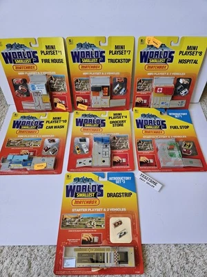 Vintage 1990 World's Smallest Matchbox Playsets lot of 7: Fuel Stop, Firehouse - Image 1 of 4