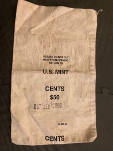 Vintage U.S. Mint Money Bag $50 PENNIES 1 Cent Cloth Canvas - Picture 1 of 3