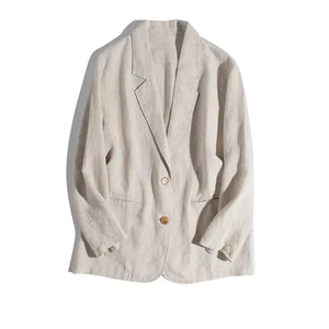 Women’s Linen Casual Blazer Lightweight Artistic Loose-Fit Long Sleeve Jacket - Picture 1 of 10