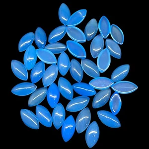 40 Pcs Natural Blue Chalcedony 15-16mm Marquise Cabochon Loose Gemstones Lot - Picture 1 of 6
