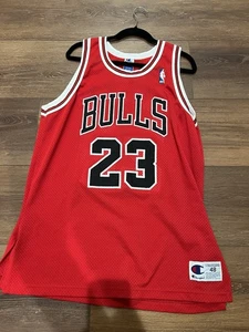 Champion Michael Jordan Chicago Bulls Authentic Jersey #23 Red Size 48 STAIN - Picture 1 of 6