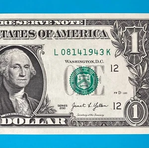 August 14, 1943 (L 08141943 K) BIRTHDAY Note $1 One Dollar Bill *UNC* - Picture 1 of 4