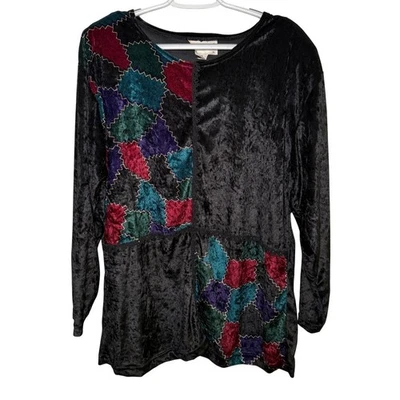 Combinations Black Velvet Patchwork Long Sleeve Top Womens Size 20W - Image 1 of 4