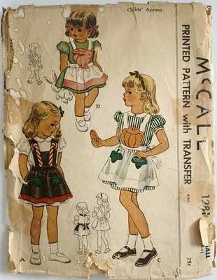 Adorable Vintage 1940s Childs Holiday Apron Pattern McCall 1281 Size Small 2-4 - Image 1 of 3