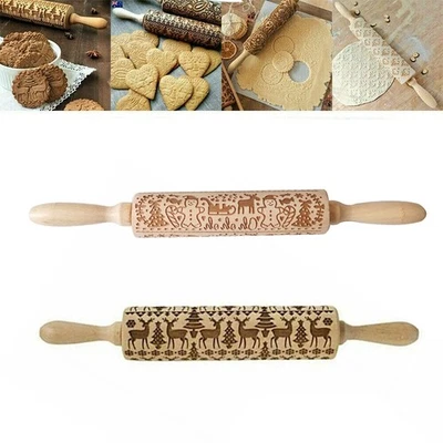 Weihnachten Nudelholz Gravierte Elch Präge Teigroller Drehnudelholz Teigrolle - Bild 1 von 4