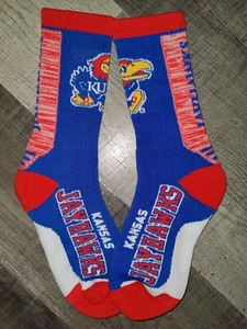 Kansas Jayhawks College Team Logo Blue Vertical Crew Socks Medium - Picture 1 of 1