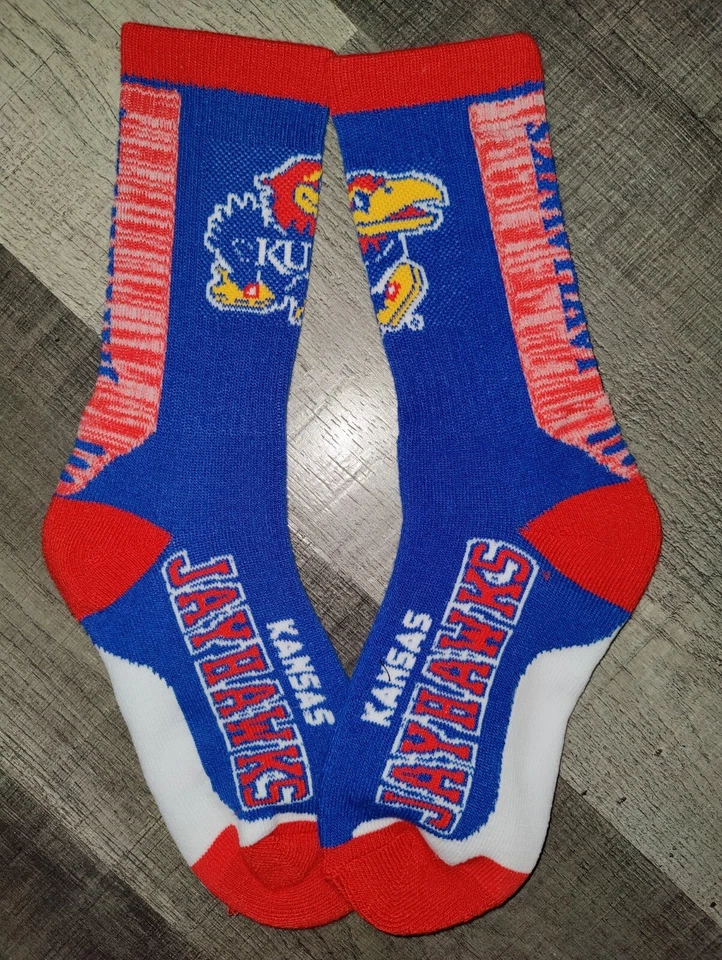 Kansas Jayhawks College Team Logo Blue Vertical Crew Socks Medium - Image 1 of 1