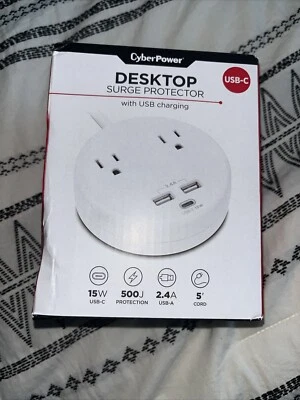 Desktop surge protector with 2.4A USB-A And 15W USB-C Charging ports | 5’ Cord - Image 1 of 4