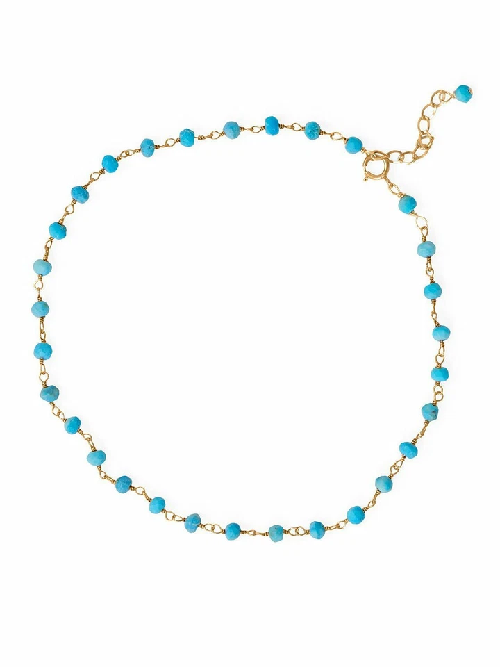 Synthetic Turquoise Bead Anklet 14k Gold-plated Sterling Silver Adjustable - Image 1 of 1
