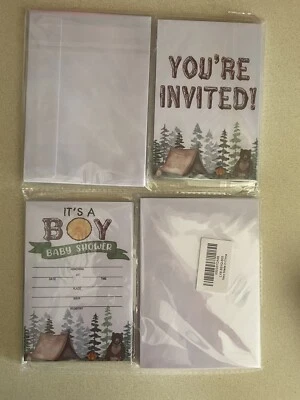 60 Cards Precious Bear Little Teddy Boy Baby Shower Party Invitation w/Envelope - Image 1 of 4