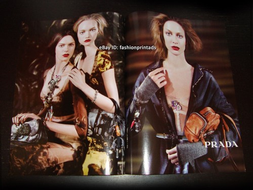 vintage PRADA 2 pagine PRINT AD 2004 ELISE CROMBEZ Gemma Ward RAQUEL ZIMMERMANN