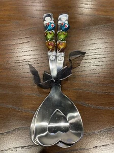 New Salad Servers Heart Red Pink Silver Coil Spoons Serving 1152 - Picture 1 of 6