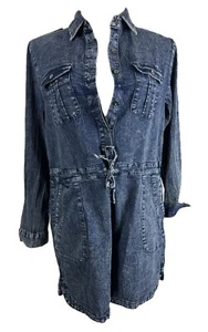 Paintcolors Women's Long Sleeve Button Up Blue Jean Collared Romper Size M - Picture 1 of 8