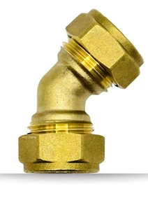 Compression 15mm Brass Elbow Bend 45° Right Angle Brass Fitting DIY - Picture 1 of 5
