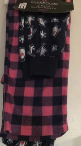 CUDDL DUDS GIRL'S 2 PAIR OF FLEECE PAJAMA PANTS PENGUINS, PLAID NWT SMALL 6/6X - Picture 1 of 4
