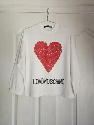 Love Moschino Embossed Heart Acrylic/Wool Sweater, White, Size 34 - Image 1 of 4