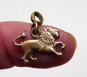 ANTIQUE EDWARDIAN LION CHARM PENDANT ASTROLOGICAL GILT METAL CHARM DROP PENDANT - Picture 1 of 5