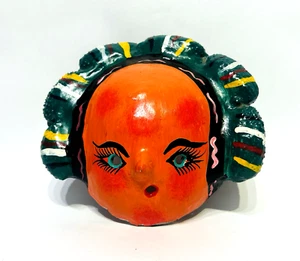 Maschera vintage dipinta a mano arte popolare messicana conchiglia di cocco "5x4" - Foto 1 di 11