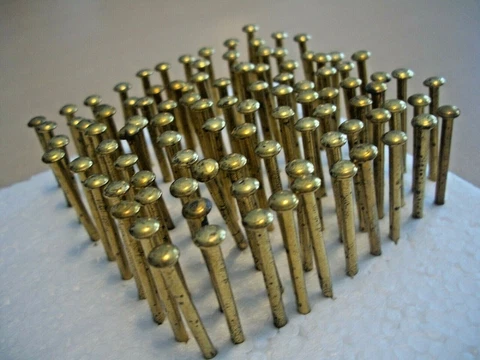 50  NICE-BIG-VINTAGE 1 3/8" X #12, BRASS PLATED BRAD NAILS, BIG ROUND DOME HEAD Cover