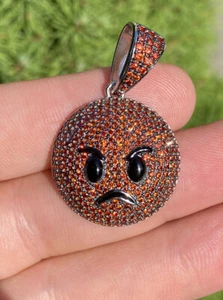 Angry Red Face Emoji Pendant Solid 925 Silver ICY Hip Hop Iced CZ 1" 😡 - Picture 1 of 14