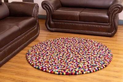Add a Vibrant Touch to Your Space with Our Handmade Rainbow Circle Wool Carpet - - Image 1 of 4