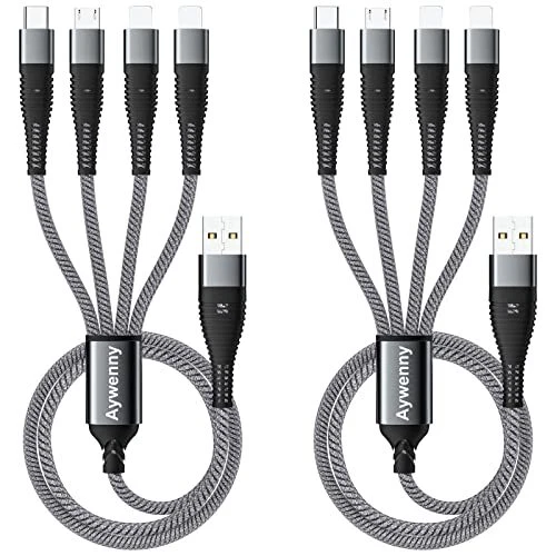 2-Pack 4FT 4-in-1 Multi Charging Cable Braided Universal USB Adapter Cord