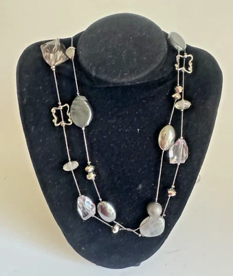 NOVA YORK & COMPANY COLAR FIO DUPLO 20 POLEGADAS PEDRAS CINZA ESFUMAÇADO (21) - Imagem 1 de 4