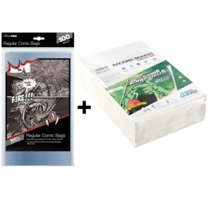 Ultra PRO 100 Regular Size Comic Bags + 100 Ultimate Guard Backing Boards Bundle - Foto 1 di 6