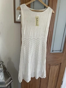 Sabrina Cream Crocheted And Beaded Dress Size L (12) - Picture 1 of 8