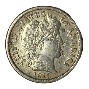 1916 10c Barber Silver Ten Cents Dime US Philadelphia Corroded - Bild 1 von 3