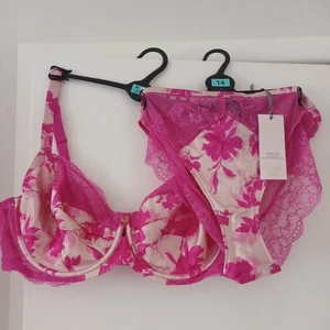 M & S Rosie Autograph Laylani Pink Bra Size 38D BN & High leg pants size 14 BNWT - Picture 1 of 5