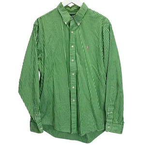 Ralph Lauren Mens Custom Fit Long Sleeve Button Down Shirt Green Striped XL Pony - Picture 1 of 6