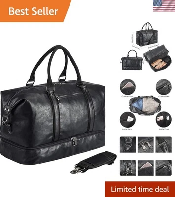 Негабаритная черная кожаная ночная сумка с отделением для обуви - стиль унисекс - Изображение 1 из 4