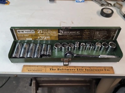 20pc SK TOOLS USA S-K 3/8” 6pt Socket Set W Case 45170 Box w/ 15pt VTG  - Image 1 of 4
