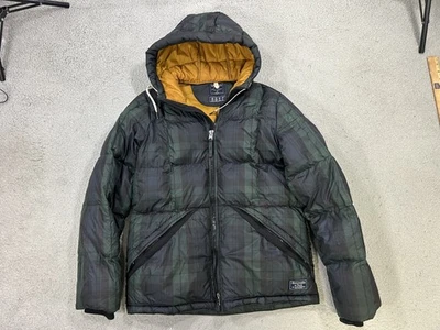 Abercrombie & Fitch Jacket Mens Medium Black Watch Plaid Down Hooded Puffer Coat - Image 1 of 4