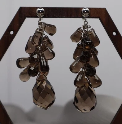 Pendientes colgantes de cuarzo ahumado de plata de ley 925 22G/2,2 pulgadas  Foto 1 de 4