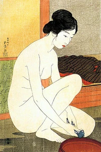 Woman at Bath 30x44 Japanese Print by Goyo Asian Art Japan Numbered Ltd. Edition - Picture 1 of 1