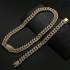 2pcs Men CZ Miami Cuban Link Ice out Chain Necklace&Bracelet Hip Hop Jewelry Set