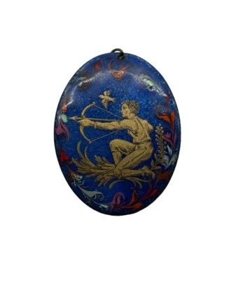 Vintage Oval ENAMEL on Copper Mid Century Designer PENDANT - Image 1 of 4