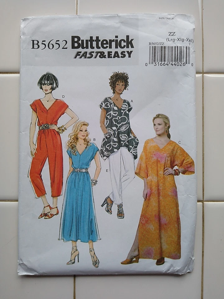 Butterick Sewing Pattern B5652 Womens L-xxl Top Dress Caftan Pants Jumpsuit 5652