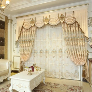 Custom Chenille embroidered beige cloth curtain tulle valance drape C1297 - Picture 1 of 12