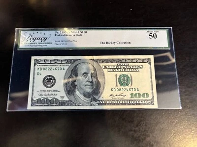 DBR 2006-A $100 FRN Cleveland Fr. 2182-D Legacy AU-50 Serial KD08224670A - Image 1 of 2