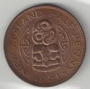 NEW ZEALAND, 1951, 1/2 PENNY, BRONZE, KM#20, UNCIRCULATED w/Toning (002) - Picture 1 of 2